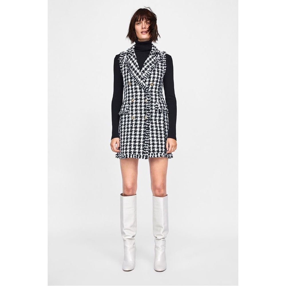 Zara Houndstooth Tweed Dress